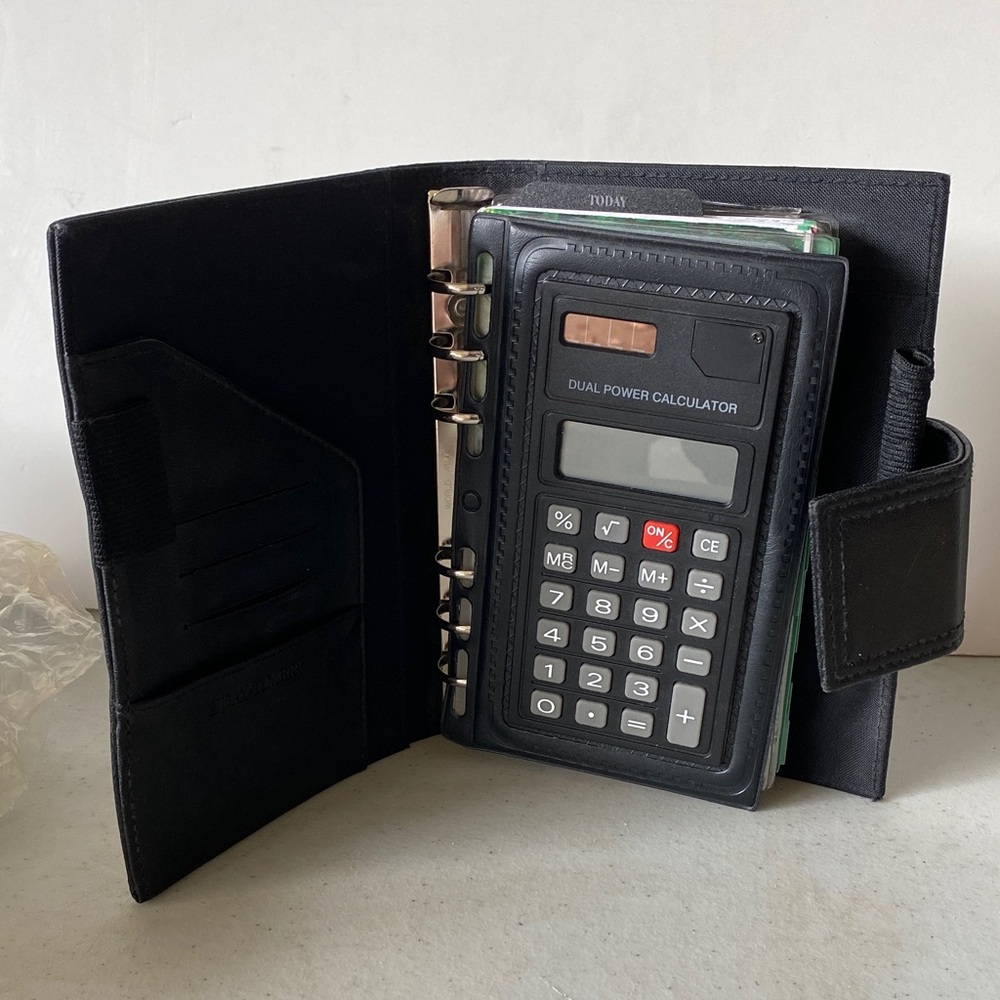 Vintage 2004 Black Leather Day Timer Organizer with Calculator